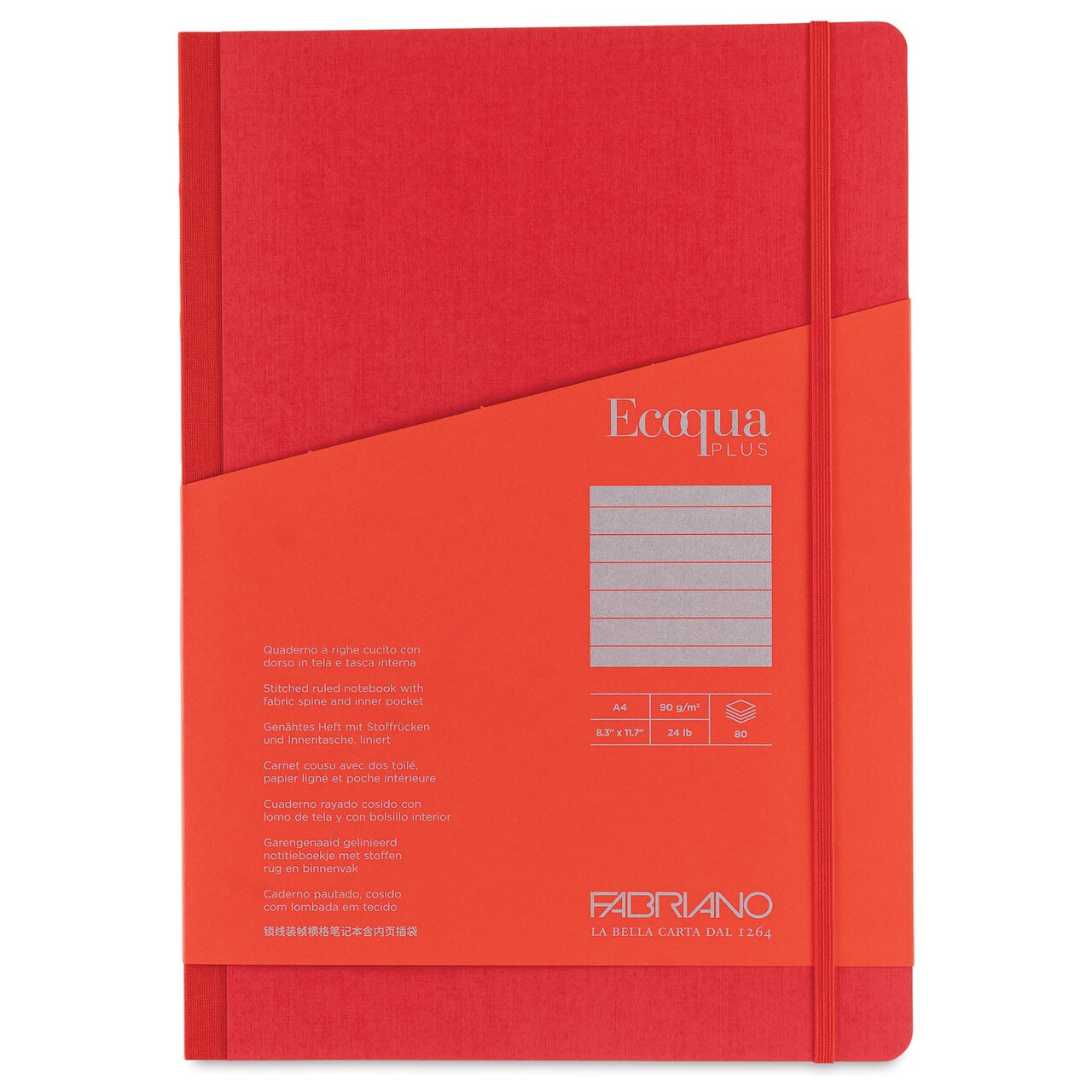 Fabriano Ecoqua Plus Fabric-Bound Notebook - Red, 8-1/4" x 11-7/10", Lined